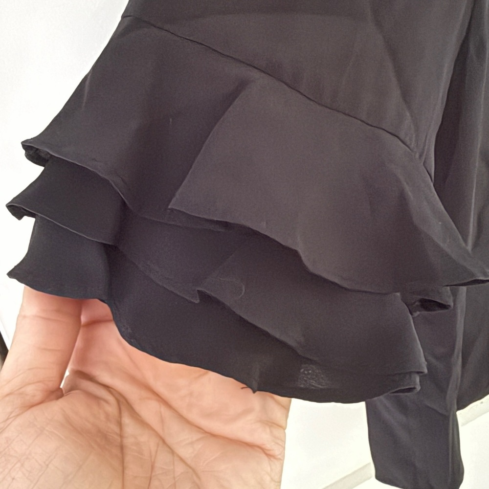 Frame Denim Black Silk Ruffled Blouse - Picture 4 of 6